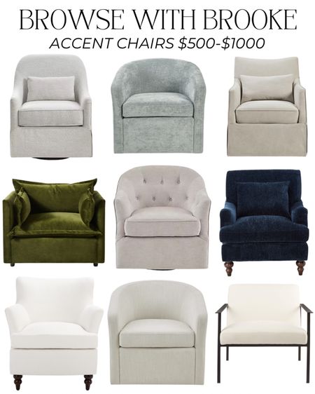 Browse with me! I did a round up of accent chairs from different retailers. My favorites between $500-$1000 👏🏼

Accent chair, armchair, upholstered chair, swivel chair, velvet chair, leather chair, neutral chair, rolling chair, budget friendly chair, living room seating, modern accent chair, traditional accent chair, wayfair, Amazon, Amazon home, anthro, Anthropologie, cb2, target, Kirklands, world market 

#LTKsalealert #LTKhome #LTKstyletip