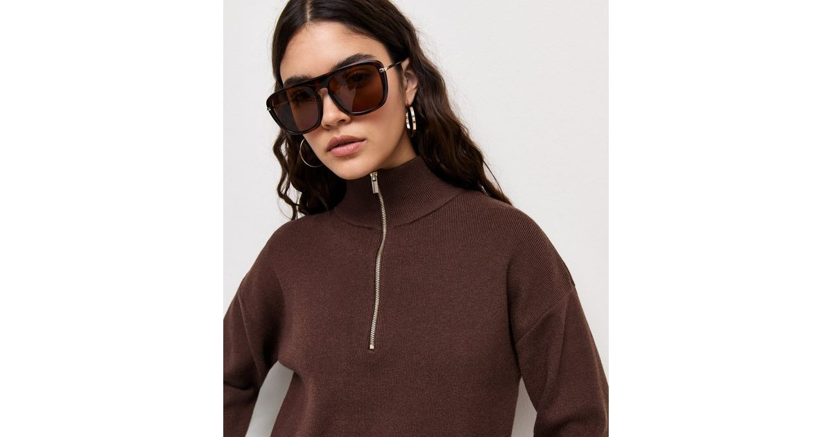 Women's Brown Knitted Half Zip Jumper New Look | New Look (UK)