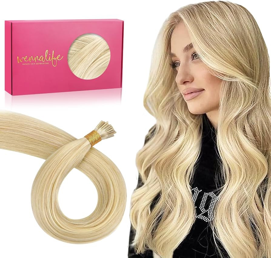 WENNALIFE I Tip Hair Extensions Human Hair, 50g 50s 18 Inch Light Blonde Highlighted Golden Blond... | Amazon (US)