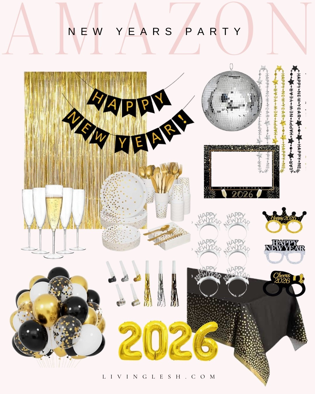 New years party | New years | New years eve | Party decorations | Party decor | New years party decorations | Black and gold party | 2026 party decor | Tablecloth | Disco ball | Balloons | New years glasses

#LTKHoliday #LTKSeasonal #LTKFindsUnder50