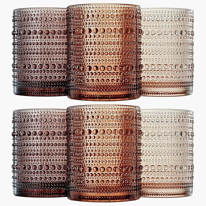 Hobnail Beaded Highball Drinking Tumbler Glasses | Set of 6 | Color, Vintage Bubble Design Whiske... | Amazon (US)