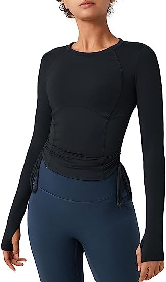 Almaree Workout Tops for Women Athletic Long Sleeve Shirts Yoga Gym Clothes with Thumb Holes | Amazon (US)