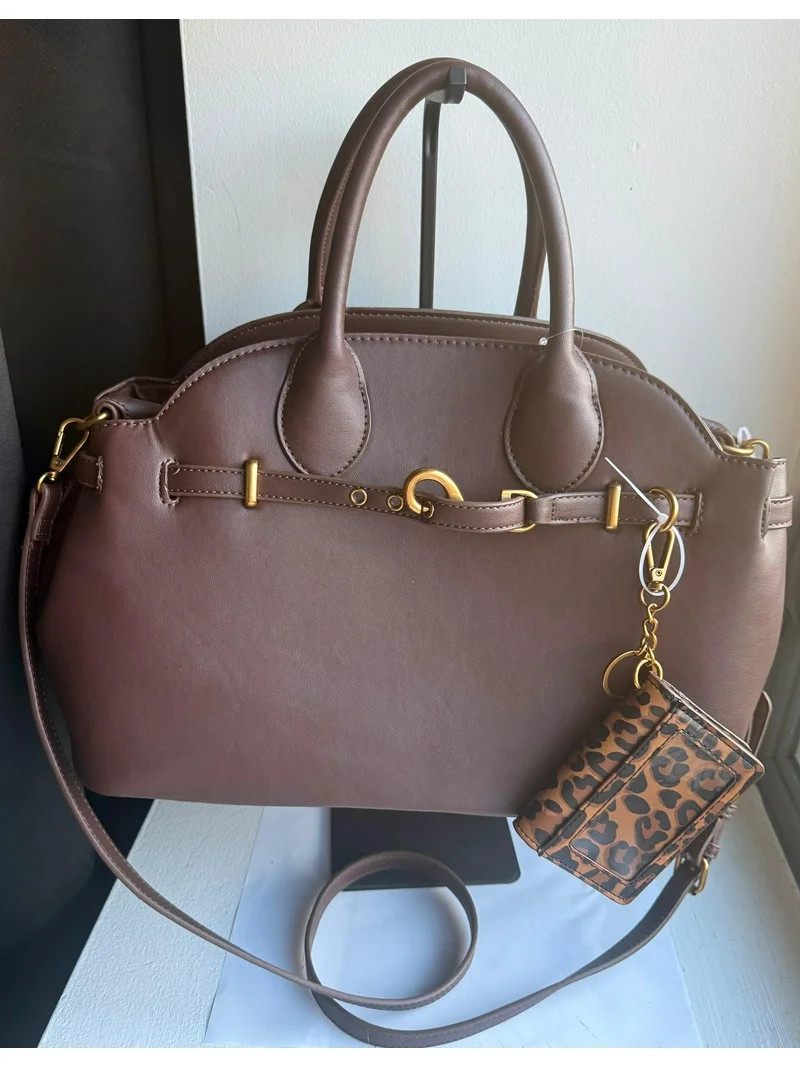 Steve Madden Brown Satchel with Leopard Print Wallet Keychain | Stylish Everyday Bag NEW | Walmart (US)