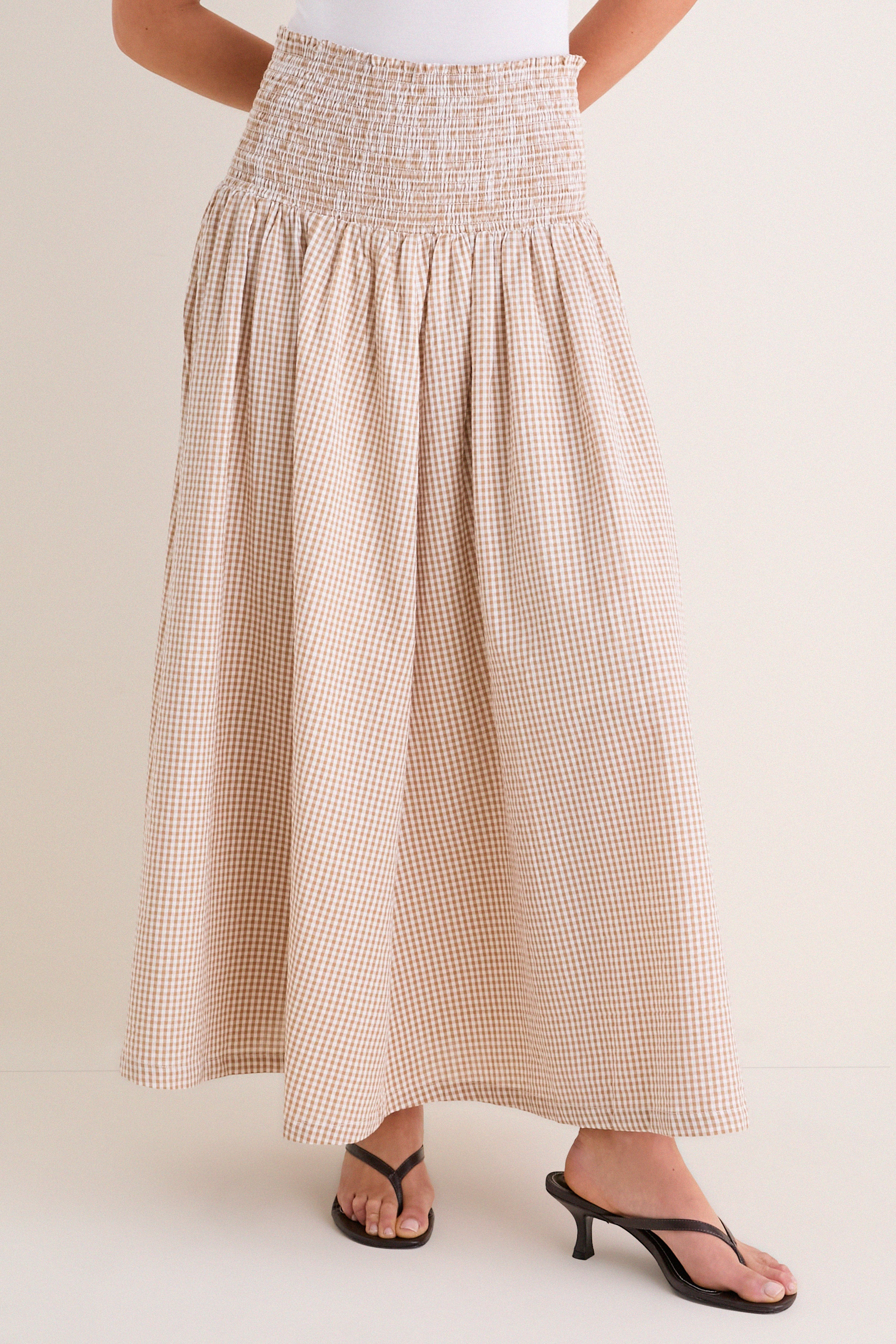 Cafe Check Smocked Maxi Skirt | Tuckernuck (US)