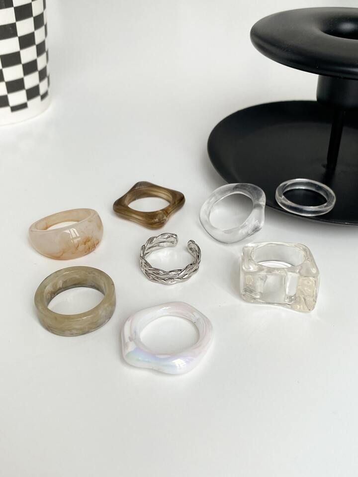 8pcs Twist & Resin Geometric Shaped Ring | SHEIN