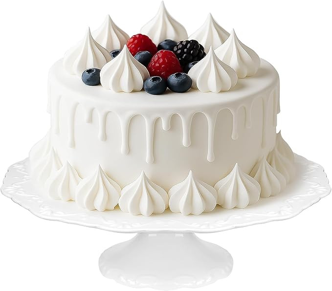 12" White Cake Stand for 10" Cake, Porcelain Cake Plate, Cake Pedestal Stand, Round Dessert Stand... | Amazon (US)
