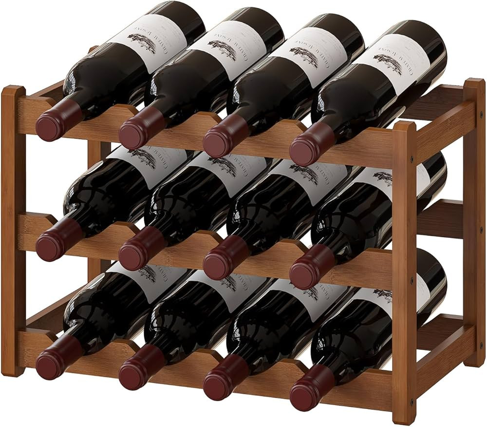 BMOSU Bamboo Wine Rack Wine Storage Cabinet Shelf 12 Bottle Wine Racks Countertop Sturdy for Kitc... | Amazon (US)