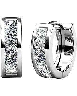 Cate & Chloe Giselle 18k White Gold Plated Crystal Hoop Earrings with Crystals, Beautiful Sparkli... | Amazon (US)