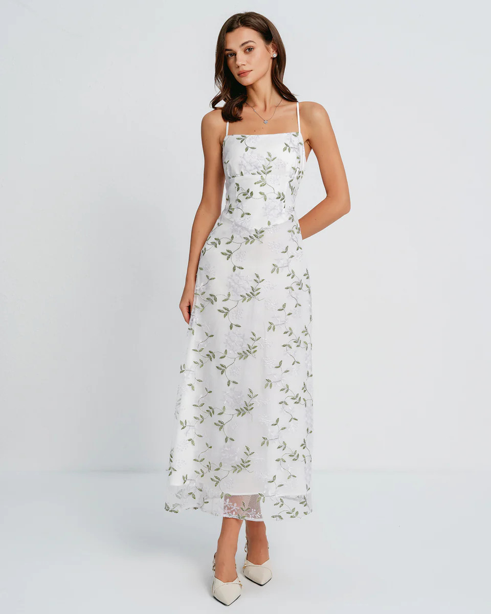 White Floral Slip Maxi Dress | rihoas.com