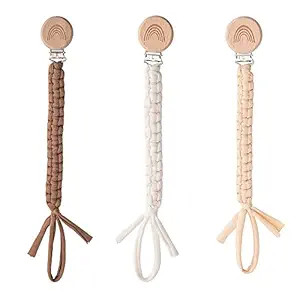 Symbolife Pacifier Clip for Boys Girls Pacifier Holder Leash Boho Rainbow Wooden Clips Handmade B... | Amazon (US)