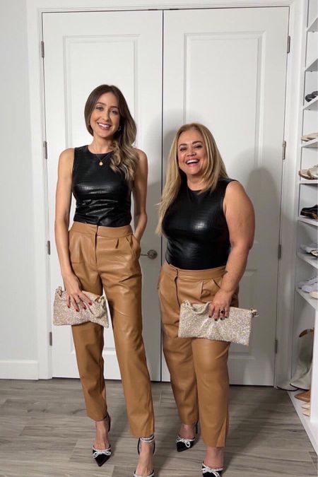 The same style in different sizes is not a problem for us; We rock with the same look. In love with this outfit! So beautiful and elegant! 
Fits TTS 
I’m 5’3 wearing a size large on tops and size 14 short on pants 
Aline is 5’9 wearing a size small on tops and size 2 long in pants. 
