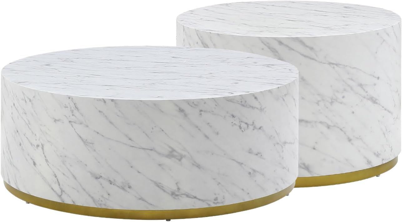 Maotifeys Modern White Marble Small Coffee Table for Living Room Drum-Shape Sofa Side End Table R... | Amazon (US)
