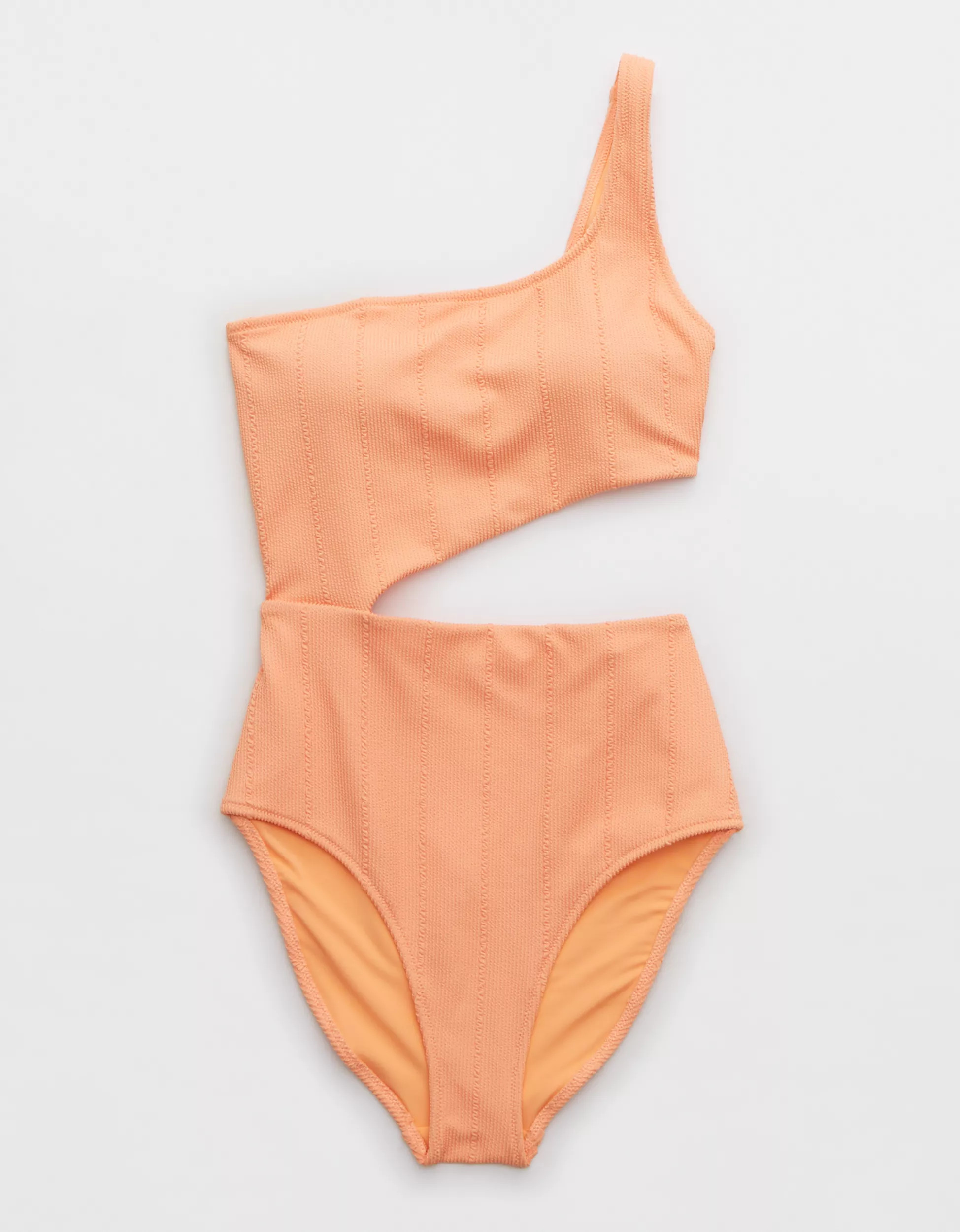 Aerie Crinkle Asymmetrical Cut Out One Piece Swimsuit | American Eagle Outfitters (US & CA)