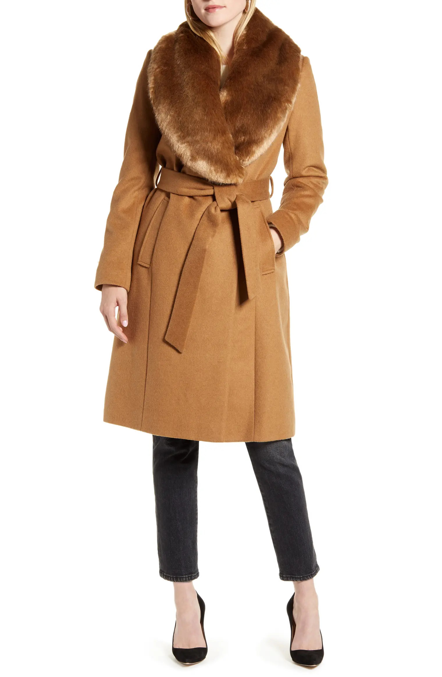 Faux Fur Collar Wool Blend Coat | Nordstrom