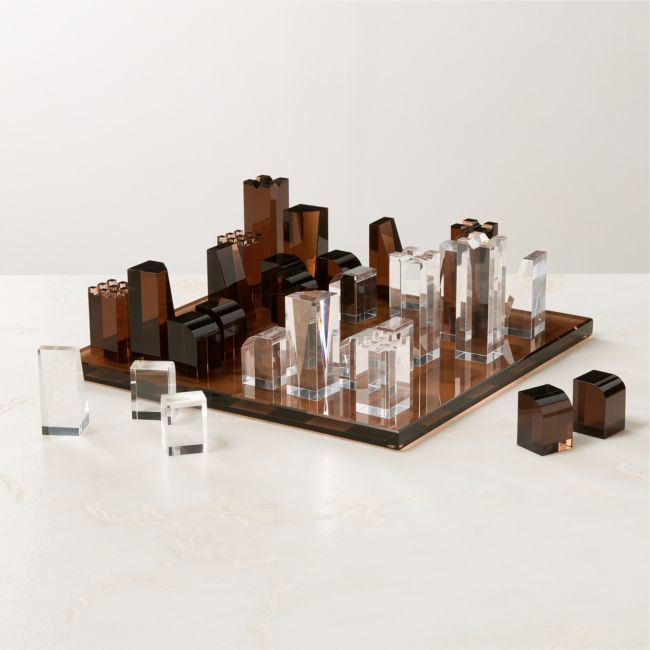 Sienna Brown and Clear Acrylic Chess Set | CB2