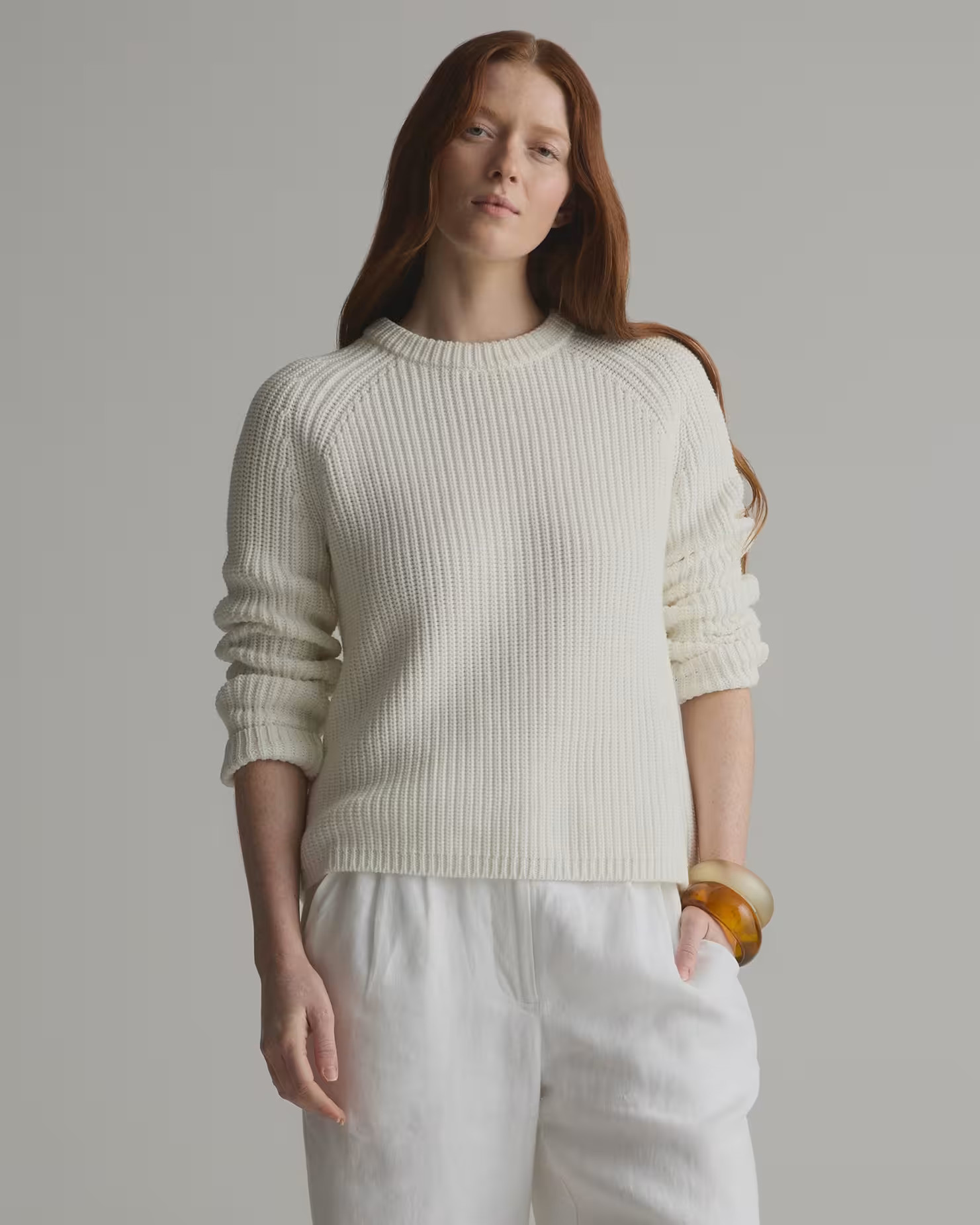Ivory Women's 100% Organic Cotton Fisherman Crew Sweater | Quince