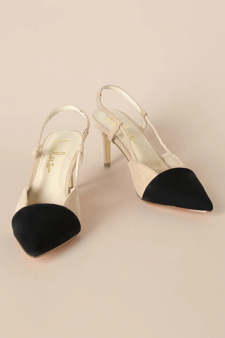 Steviee Black and Beige Pointed-Toe Slingback Pumps
            Lulus
         $39
        Produc... | Lulus