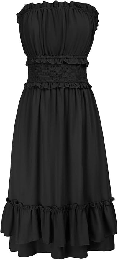 GRACE KARIN Women's Summer Strapless Dress Cute Smocked Ruffle Casual Beach Midi Dress(S-2XL) | Amazon (US)