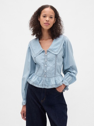 Collared V-Neck Peplum Top | Gap (US)