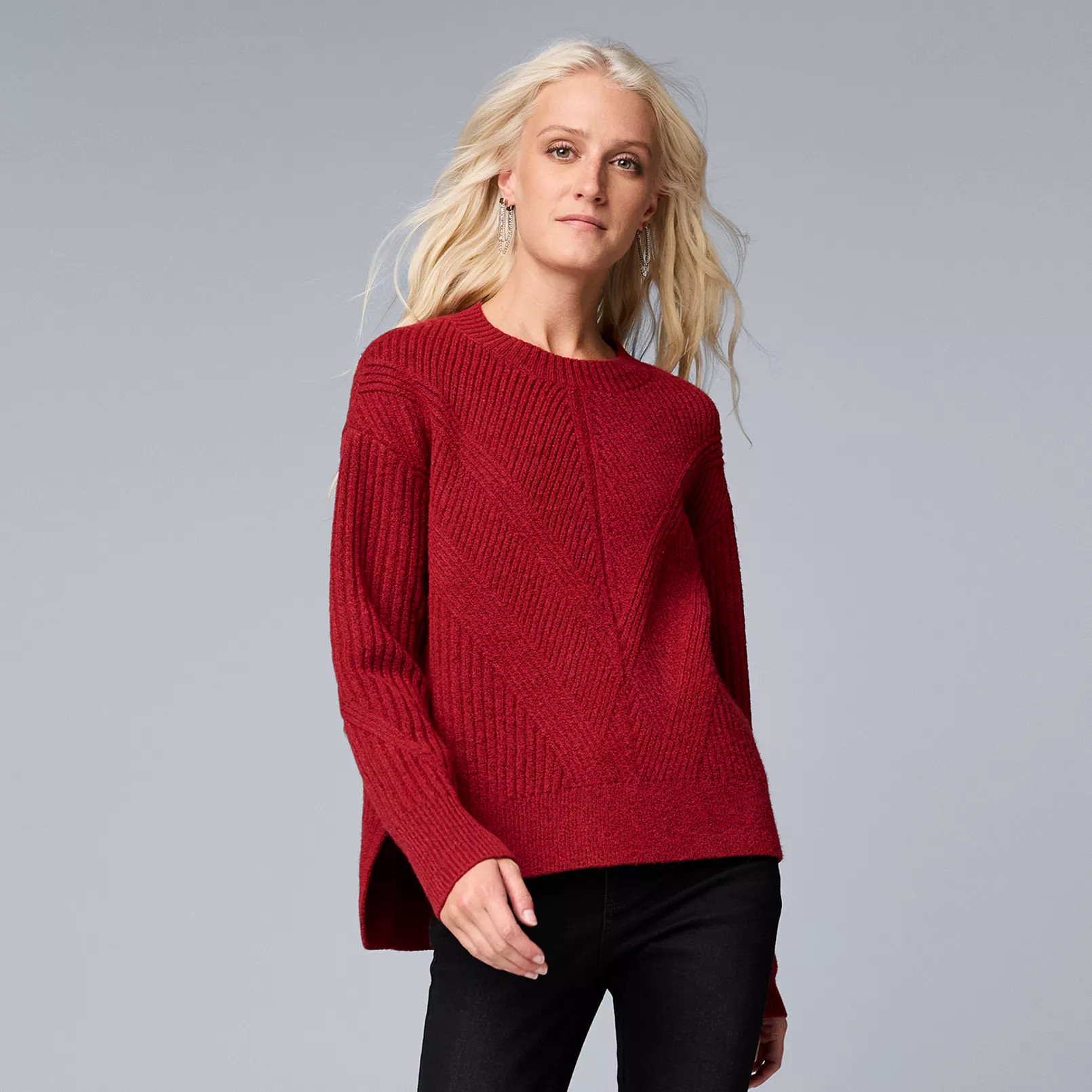 Women's Simply Vera Vera Wang Directional Rib Pullover Sweater | Kohl's