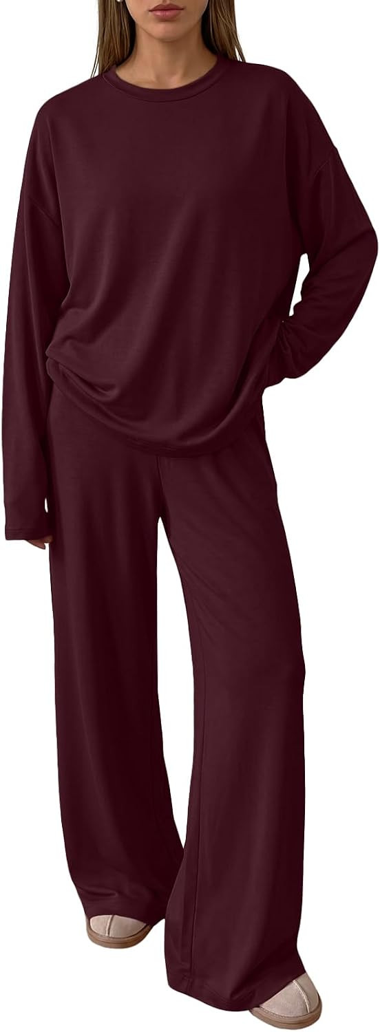 Trendy Queen Womens 2 Piece Fall Lounge Sets Oversized Tops Wide Leg Pants | Amazon (US)