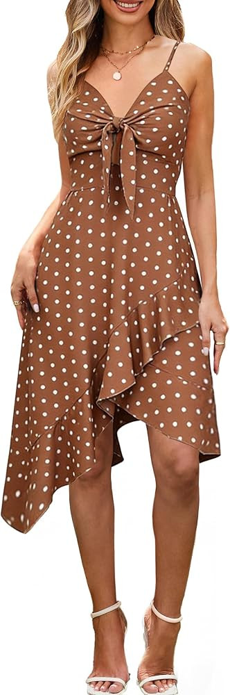 ECOWISH Polka Dot Women Summer Dresses Casual Midi A Line Ruffle High Low Sleeveless Boho Floral ... | Amazon (US)