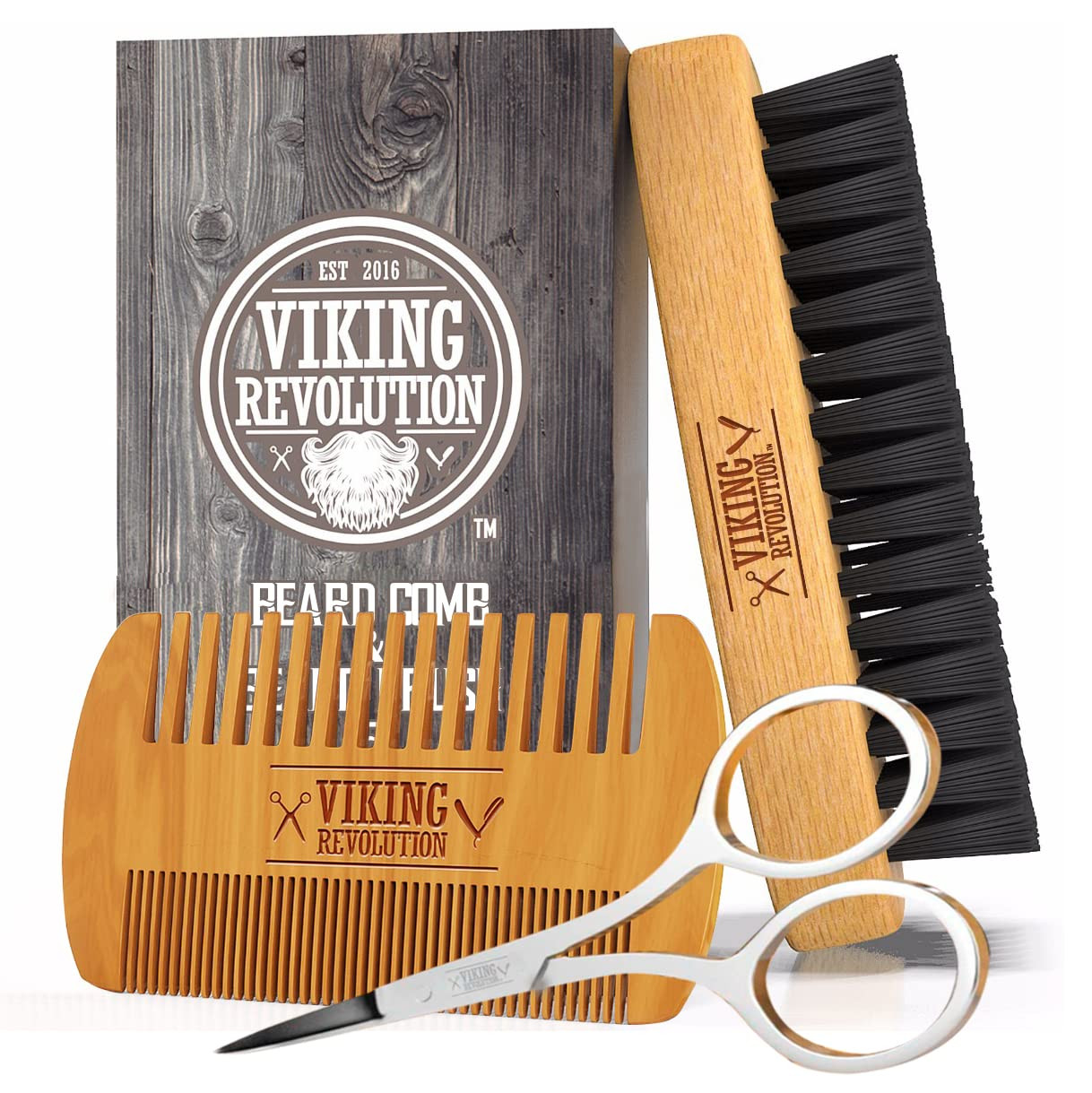 Viking Revolution Beard Comb & Beard Brush Set for Men -- Natural Boar Bristle Brush and Dual Act... | Amazon (US)