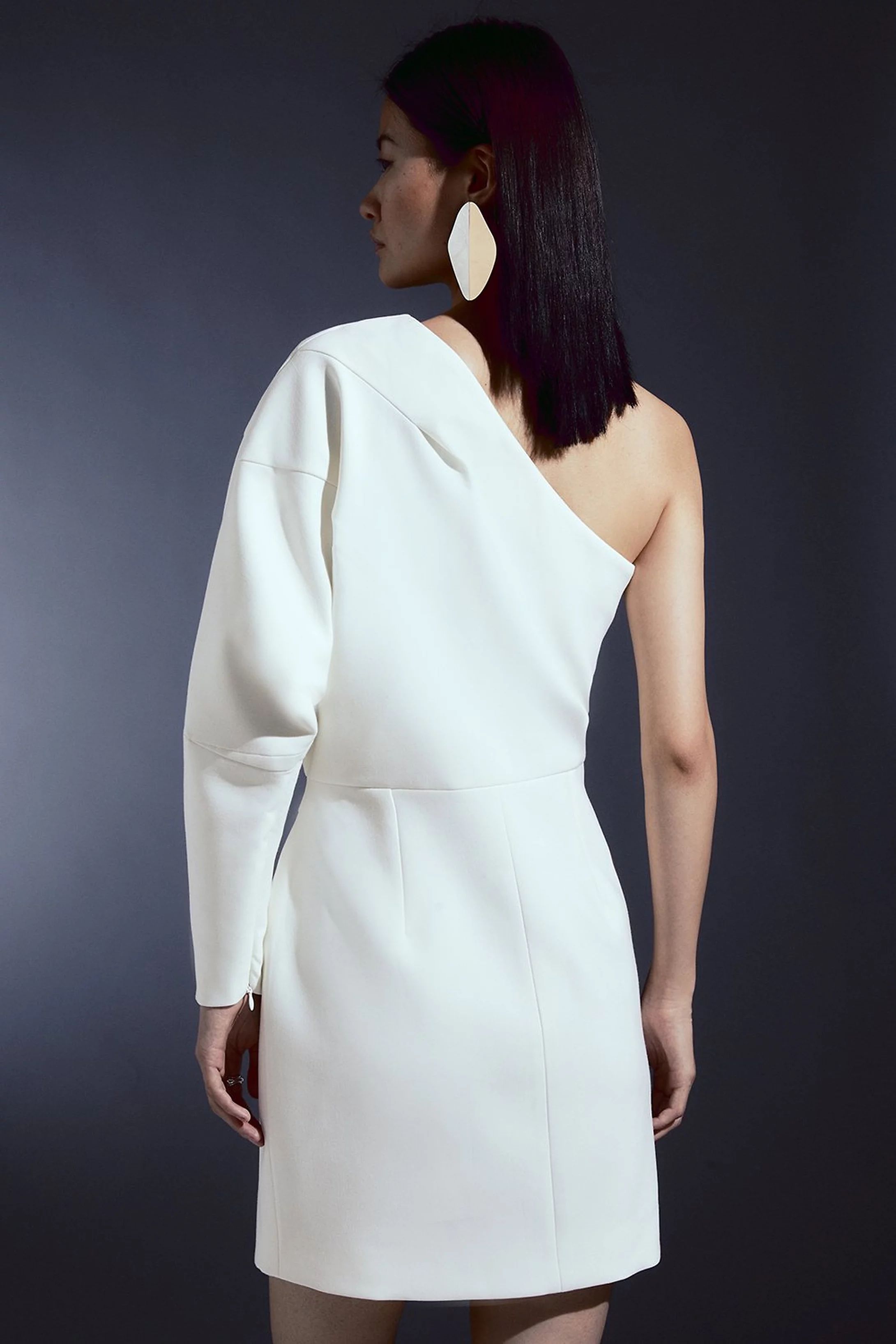 Compact Stretch Tailored One Shoulder Mini Dress | Karen Millen UK + IE + DE + NL