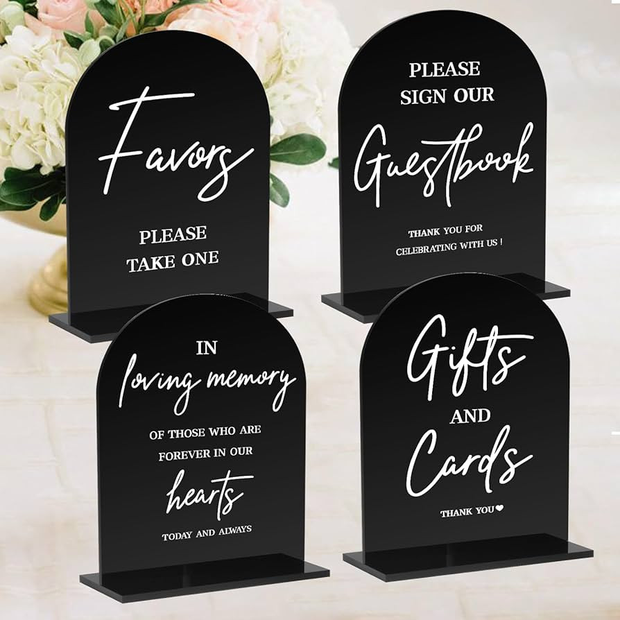 KOSKIMER 4 Pcs Acrylic Wedding Signs - 5x7 Inch Black Signage for Ceremony and Reception, Guest B... | Amazon (US)