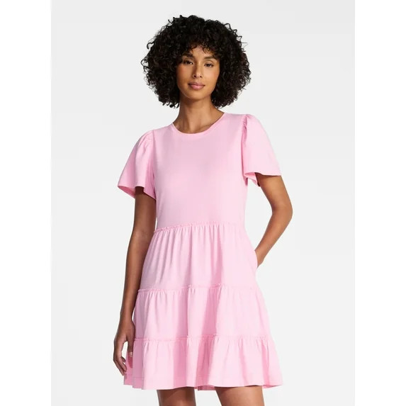Time and Tru Women's and Women’s Plus Cotton Swing Dress with Short Sleeves, Sizes XS-4X | Walmart (US)