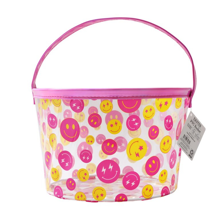 Easter Pink and Yellow Smiley Face Clear PVC Basket, by Way To Celebrate | Walmart (US)