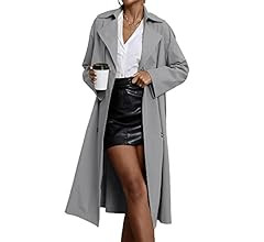 Cicy Bell Women's Double Breasted Long Trench Coat Lapel Midi Jacket with Belt Overcoat | Amazon (US)
