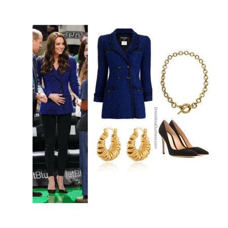 Kate Middleton Chanel tweed blazer and Laura Lombardi portrait necklace 