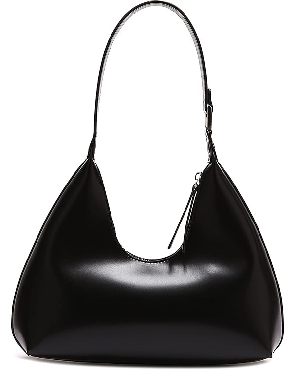 Leather Shoulder Bag for Women, Black Shoulder Bag 2025 White Shoulder Purse Crescent Bag Black P... | Amazon (US)