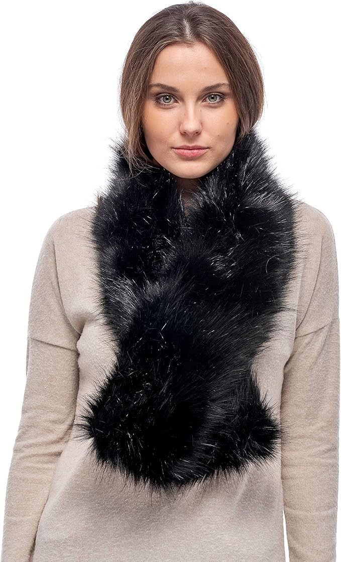 Futrzane Women Faux Fur Scarf - Long Winter Neck Warmer - Like Real Fur Collar (Black Raccoon) | Amazon (CA)