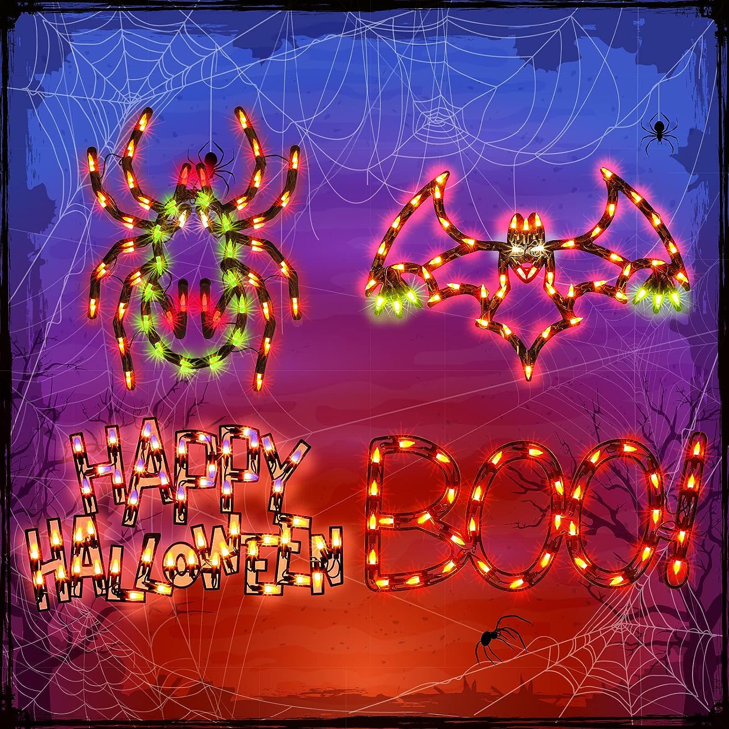 LAMPHOME Halloween Decorations Window Silhouette Holiday Displays, Lighted Boo, Spider ,Bat, Happ... | Amazon (US)