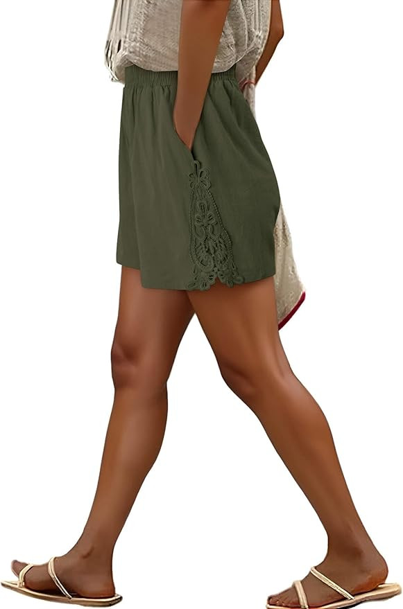 ONLYSHE Shorts for Women Casual Cotton Linen Elastic Waisted Summer Lounge Pocket Shorts Vacation... | Amazon (US)
