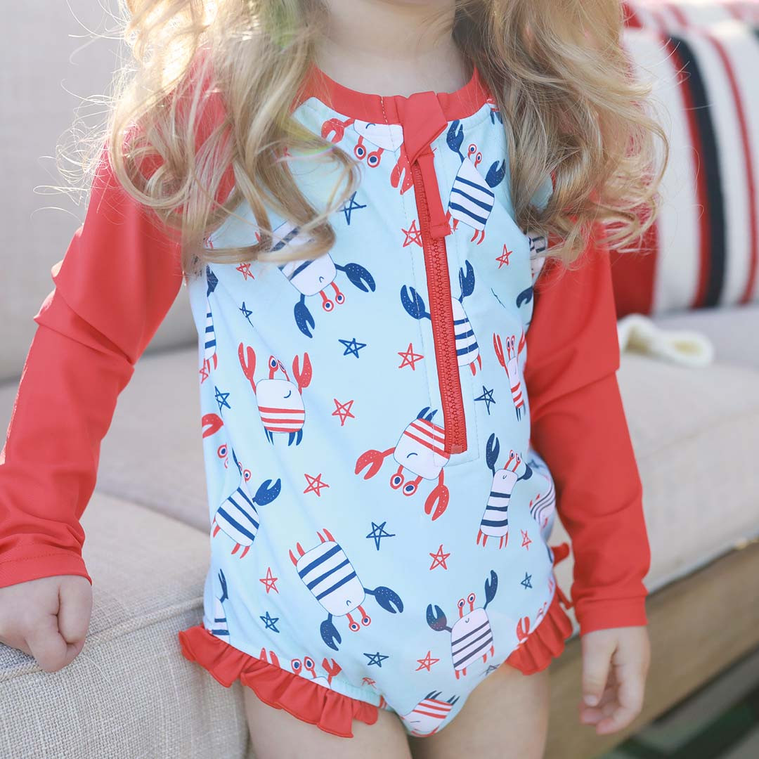 Long Sleeve Rash Guard with Front Zipper | Crabby Cutie | Caden Lane