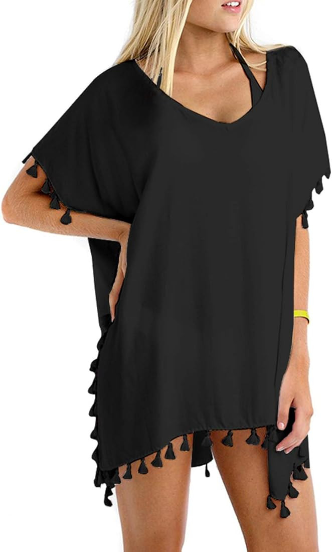 GDKEY Women Chiffon Tassel Swimsuit Bathing Suit Bikini Stylish Beach Cover up | Amazon (US)