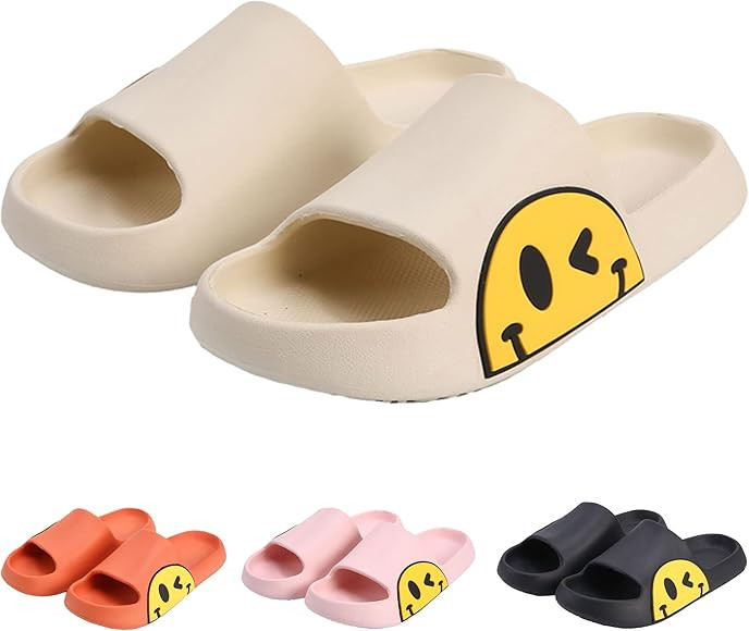 Smiley Face Slippers for Women Men Lightweight Soft Anti-Slip Sandals Open Toe Quick Dry Massage ... | Amazon (US)