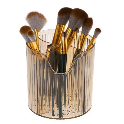Unique Bargains 4 Slot Makeup Brush Cup Makeup Organizer for Bathroom Countertops Clear Brown 1 Pc | Target