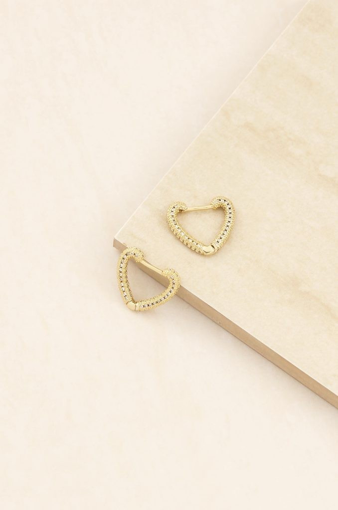 Mini Crystal Cluster Heart 18k Gold Plated Hoop Earrings | Ettika