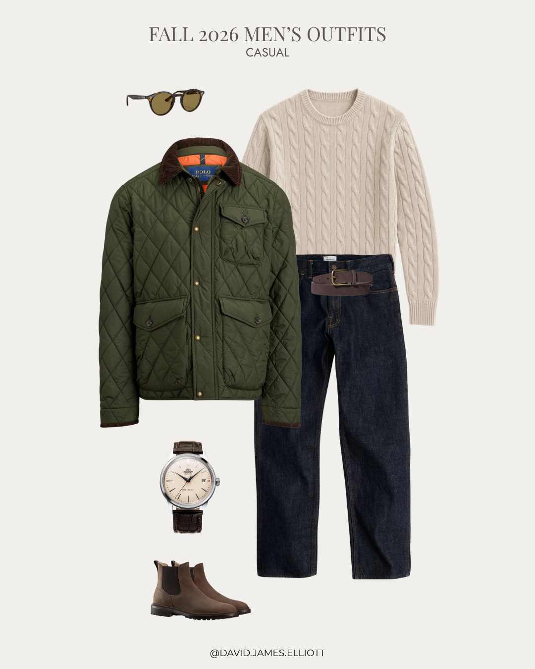 Smart Casual men's outfit for fall that any guy could pull off with chelsea boots, cable knit and quilted jacket.  

 #LTKMens
