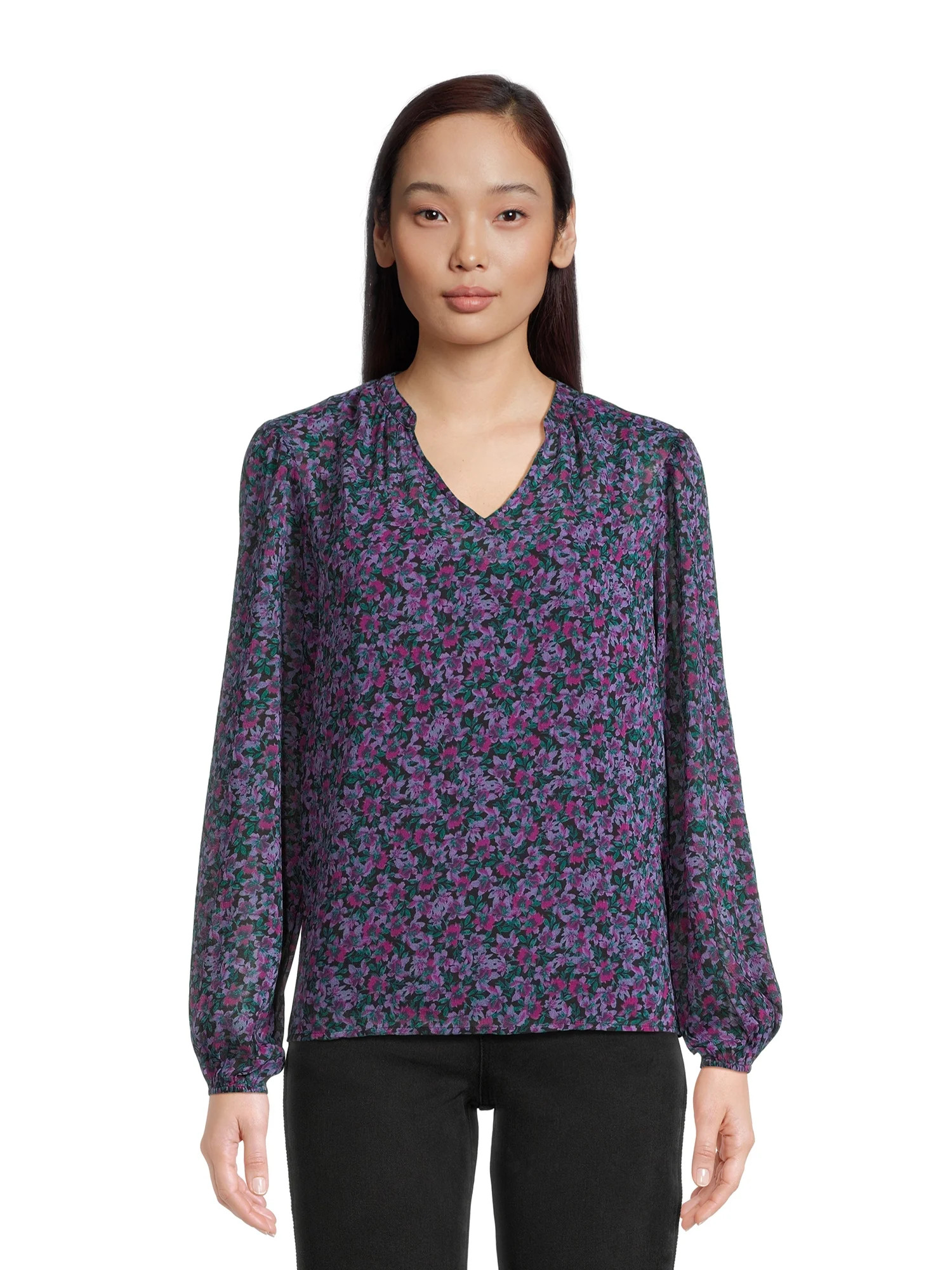 Time and Tru Women's Soft Blouse with Floral Prints, Sizes XS-3XL - Walmart.com | Walmart (US)