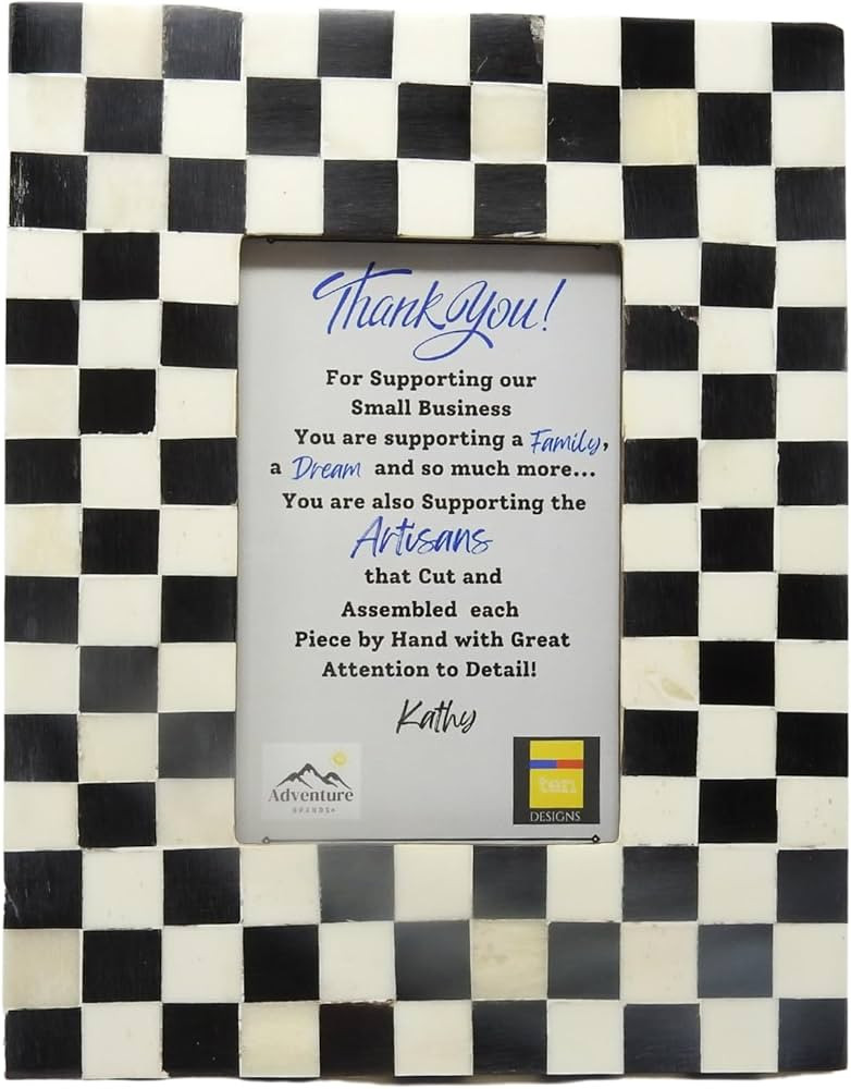 Black and White Checkered Handmade Buffalo Horn Bone Inlay Picture Frame Holds a (5" x 7") Pictur... | Amazon (US)