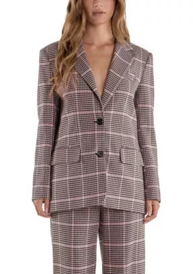 Endless Rose Women's Houndstooth Oversize Blazer, Pink, Medium | Belk