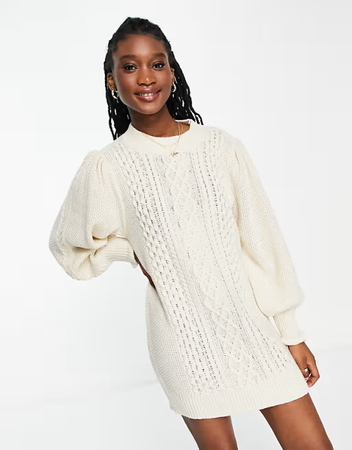 Miss Selfridge knitted cable mini dress in cream | ASOS (Global)