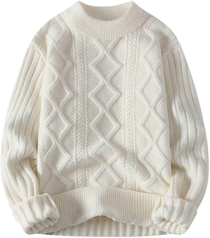 Aelfric Eden Cable Knit Sweater Women Vintage Chunky Cream Sweater Men Woven Crewneck Knitted Pul... | Amazon (US)