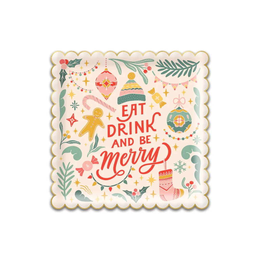 Retro Christmas Square Merry Paper Plates | Ellie and Piper
