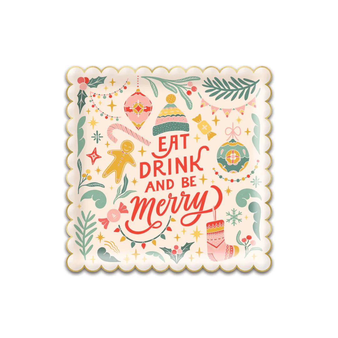 Retro Christmas Square Merry Paper Plates | Ellie and Piper